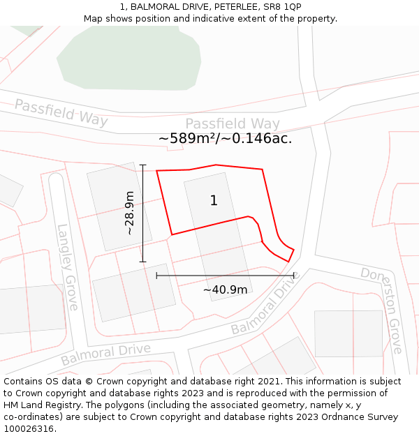 1, BALMORAL DRIVE, PETERLEE, SR8 1QP: Plot and title map