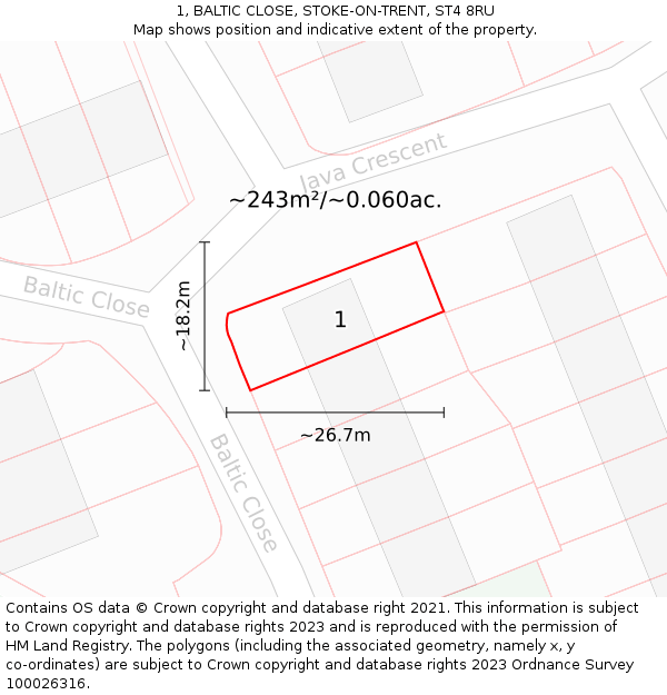 1, BALTIC CLOSE, STOKE-ON-TRENT, ST4 8RU: Plot and title map