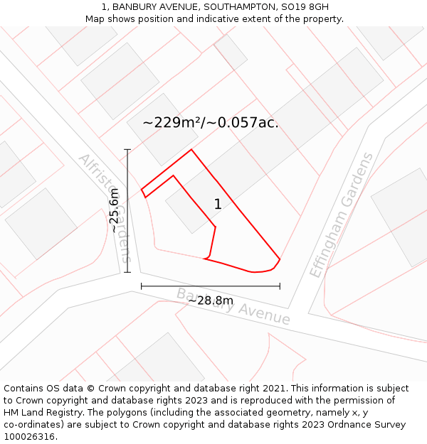 1, BANBURY AVENUE, SOUTHAMPTON, SO19 8GH: Plot and title map