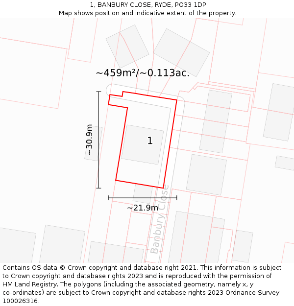 1, BANBURY CLOSE, RYDE, PO33 1DP: Plot and title map