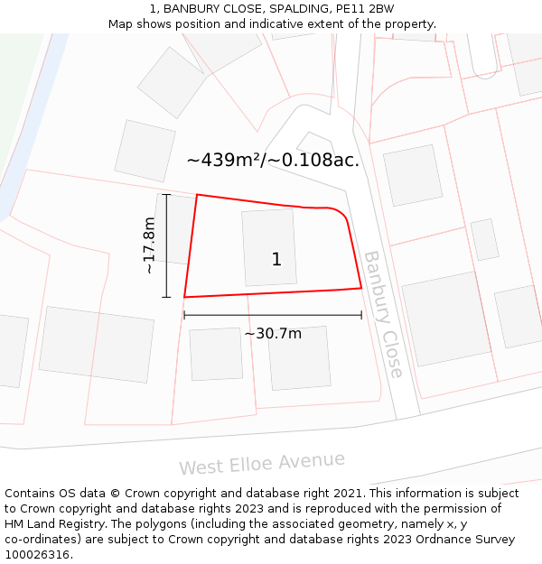 1, BANBURY CLOSE, SPALDING, PE11 2BW: Plot and title map