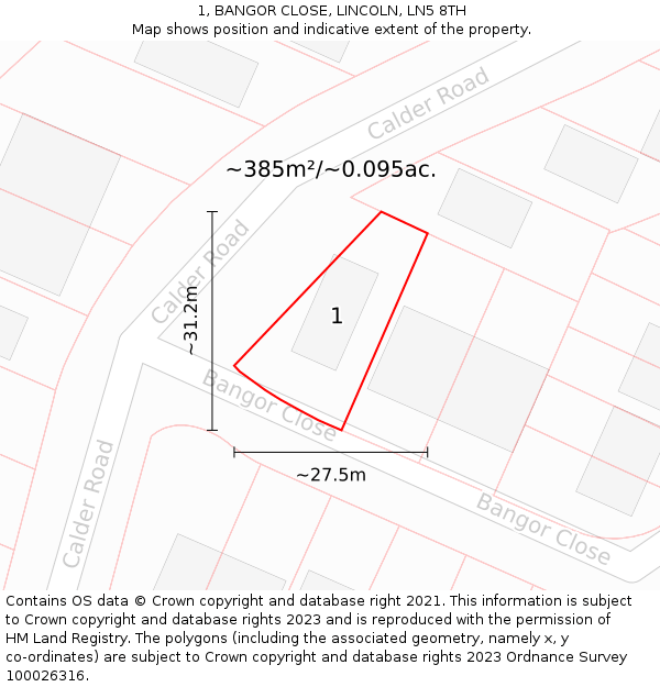 1, BANGOR CLOSE, LINCOLN, LN5 8TH: Plot and title map