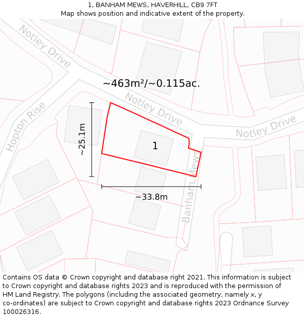 1, BANHAM MEWS, HAVERHILL, CB9 7FT: Plot and title map