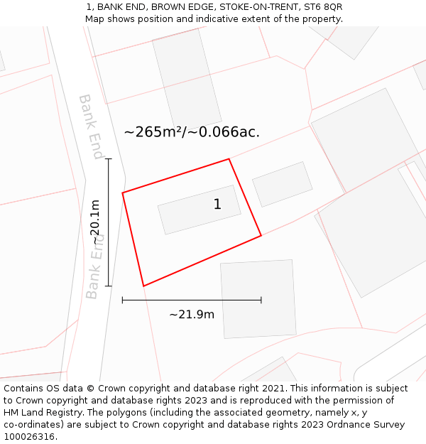 1, BANK END, BROWN EDGE, STOKE-ON-TRENT, ST6 8QR: Plot and title map