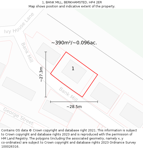 1, BANK MILL, BERKHAMSTED, HP4 2ER: Plot and title map