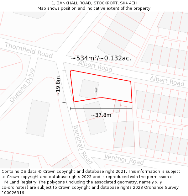 1, BANKHALL ROAD, STOCKPORT, SK4 4EH: Plot and title map