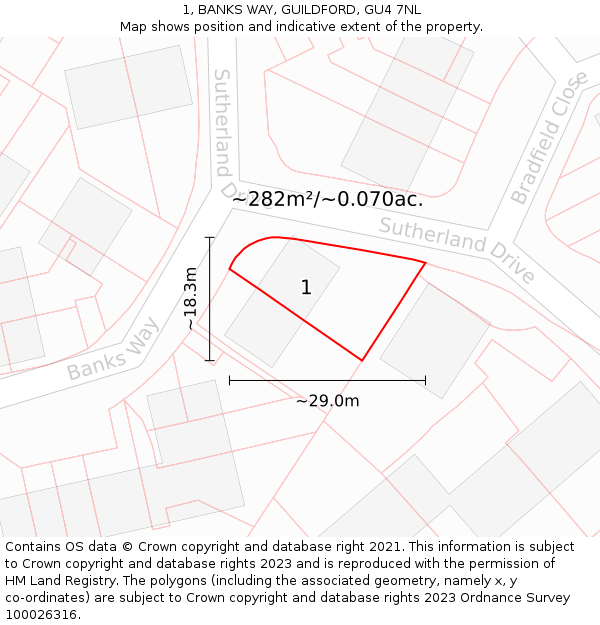 1, BANKS WAY, GUILDFORD, GU4 7NL: Plot and title map