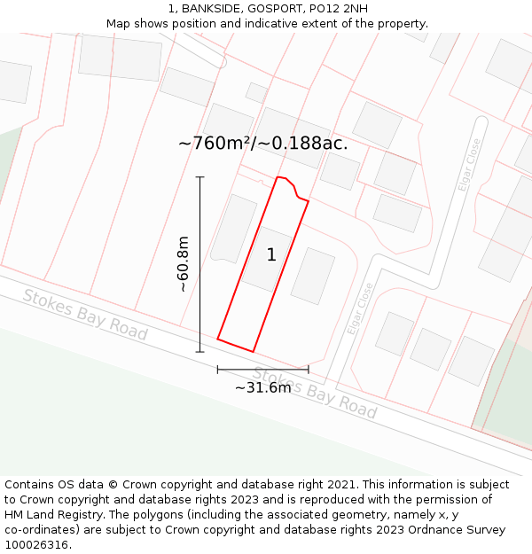 1, BANKSIDE, GOSPORT, PO12 2NH: Plot and title map