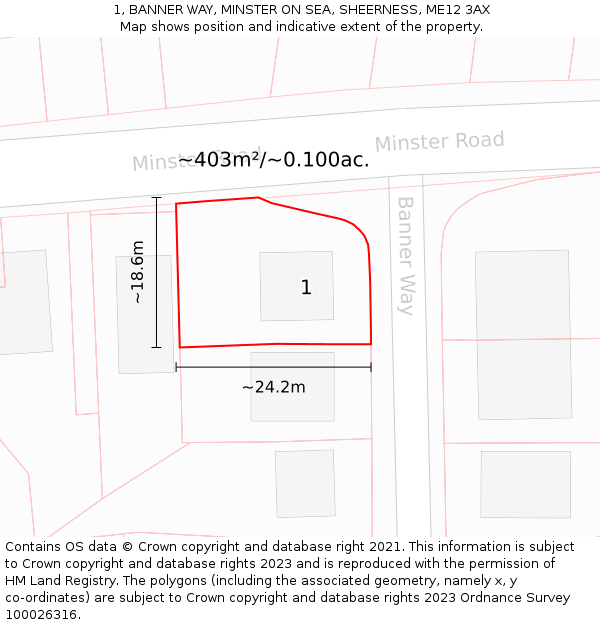 1, BANNER WAY, MINSTER ON SEA, SHEERNESS, ME12 3AX: Plot and title map