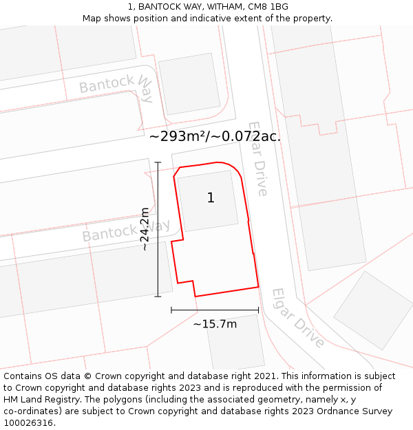 1, BANTOCK WAY, WITHAM, CM8 1BG: Plot and title map