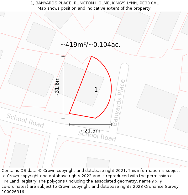 1, BANYARDS PLACE, RUNCTON HOLME, KING'S LYNN, PE33 0AL: Plot and title map