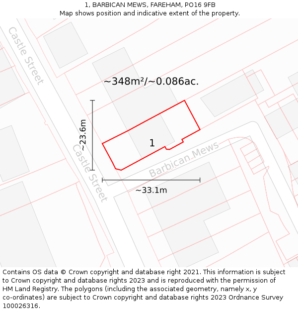 1, BARBICAN MEWS, FAREHAM, PO16 9FB: Plot and title map