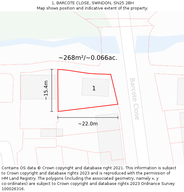 1, BARCOTE CLOSE, SWINDON, SN25 2BH: Plot and title map