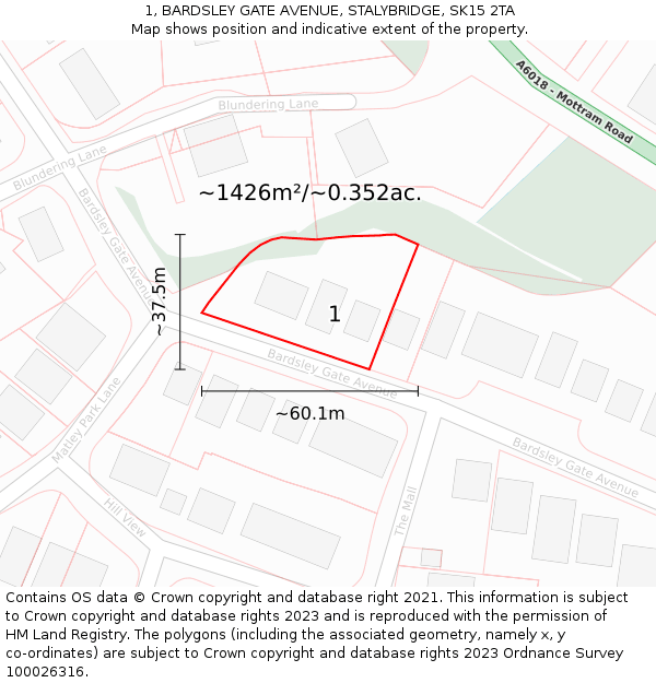 1, BARDSLEY GATE AVENUE, STALYBRIDGE, SK15 2TA: Plot and title map