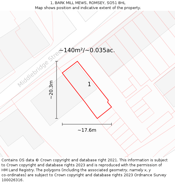 1, BARK MILL MEWS, ROMSEY, SO51 8HL: Plot and title map