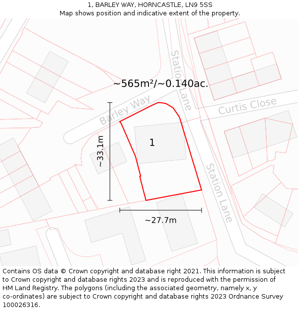 1, BARLEY WAY, HORNCASTLE, LN9 5SS: Plot and title map