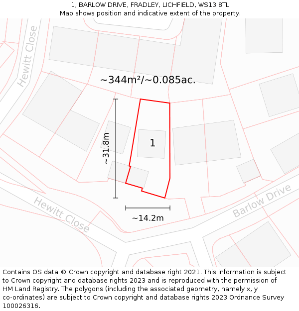 1, BARLOW DRIVE, FRADLEY, LICHFIELD, WS13 8TL: Plot and title map