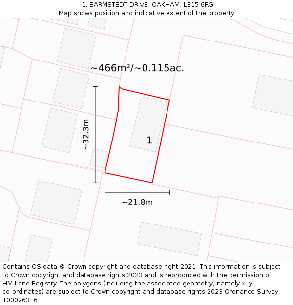 1, BARMSTEDT DRIVE, OAKHAM, LE15 6RG: Plot and title map