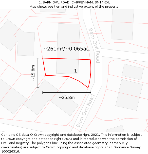 1, BARN OWL ROAD, CHIPPENHAM, SN14 6XL: Plot and title map