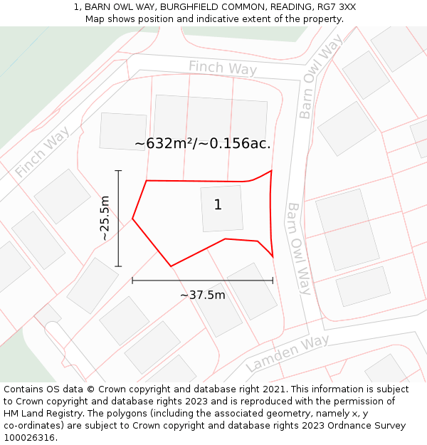 1, BARN OWL WAY, BURGHFIELD COMMON, READING, RG7 3XX: Plot and title map