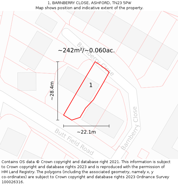 1, BARNBERRY CLOSE, ASHFORD, TN23 5PW: Plot and title map