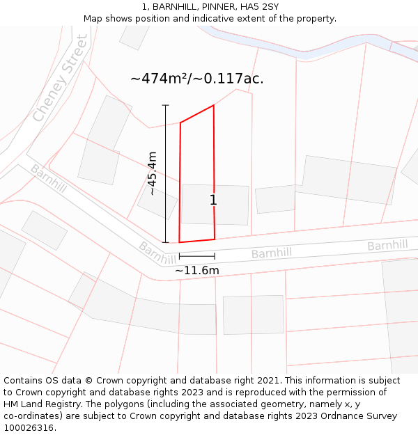 1, BARNHILL, PINNER, HA5 2SY: Plot and title map