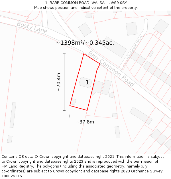 1, BARR COMMON ROAD, WALSALL, WS9 0SY: Plot and title map