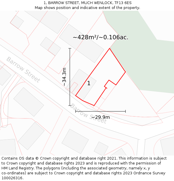 1, BARROW STREET, MUCH WENLOCK, TF13 6ES: Plot and title map