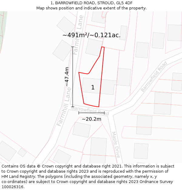 1, BARROWFIELD ROAD, STROUD, GL5 4DF: Plot and title map