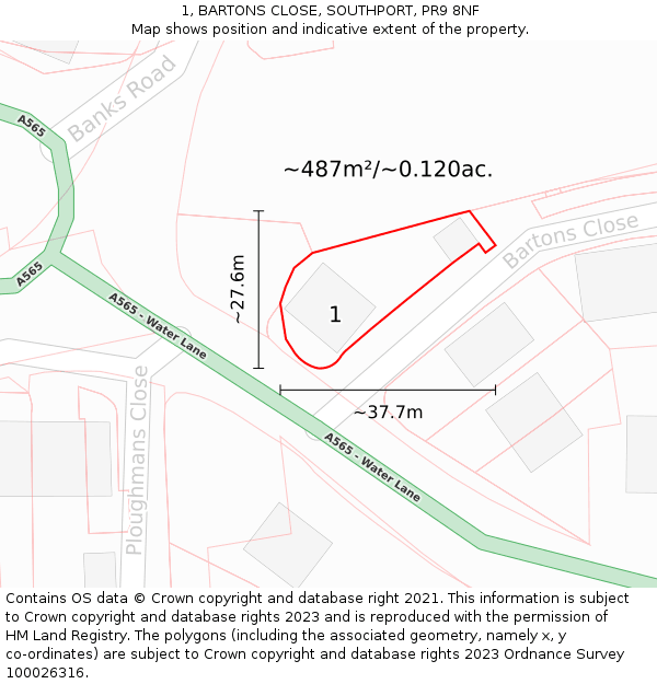 1, BARTONS CLOSE, SOUTHPORT, PR9 8NF: Plot and title map