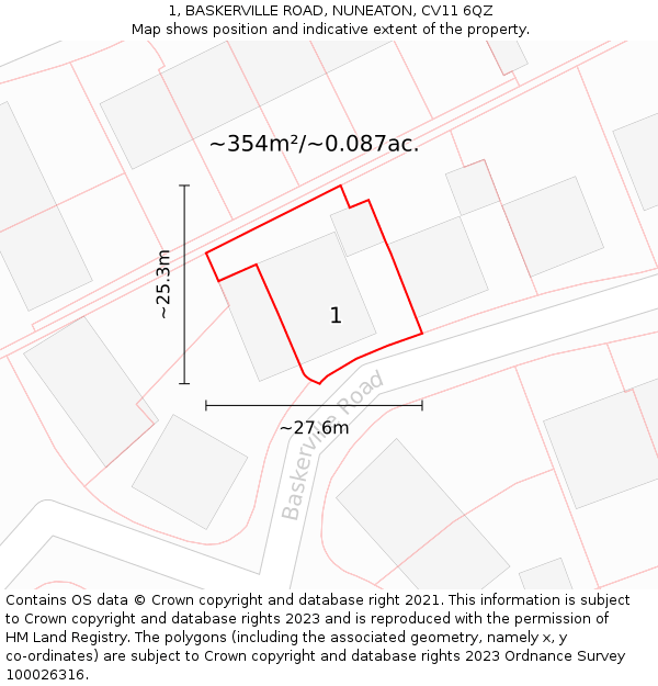 1, BASKERVILLE ROAD, NUNEATON, CV11 6QZ: Plot and title map