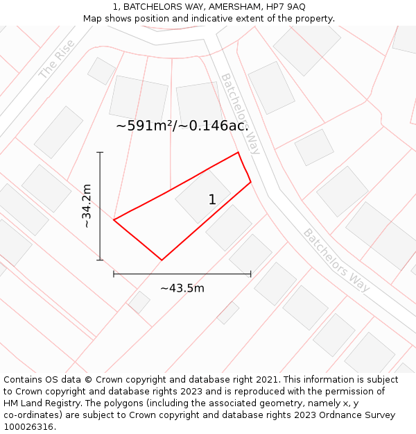 1, BATCHELORS WAY, AMERSHAM, HP7 9AQ: Plot and title map