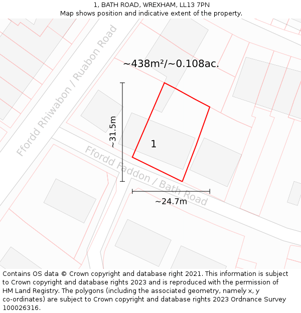 1, BATH ROAD, WREXHAM, LL13 7PN: Plot and title map