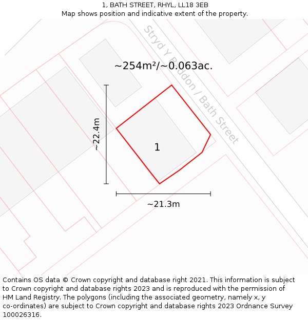 1, BATH STREET, RHYL, LL18 3EB: Plot and title map