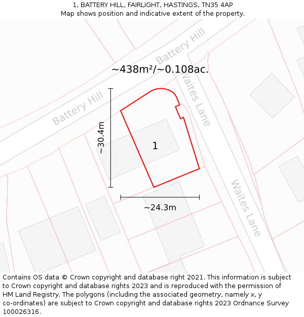 1, BATTERY HILL, FAIRLIGHT, HASTINGS, TN35 4AP: Plot and title map