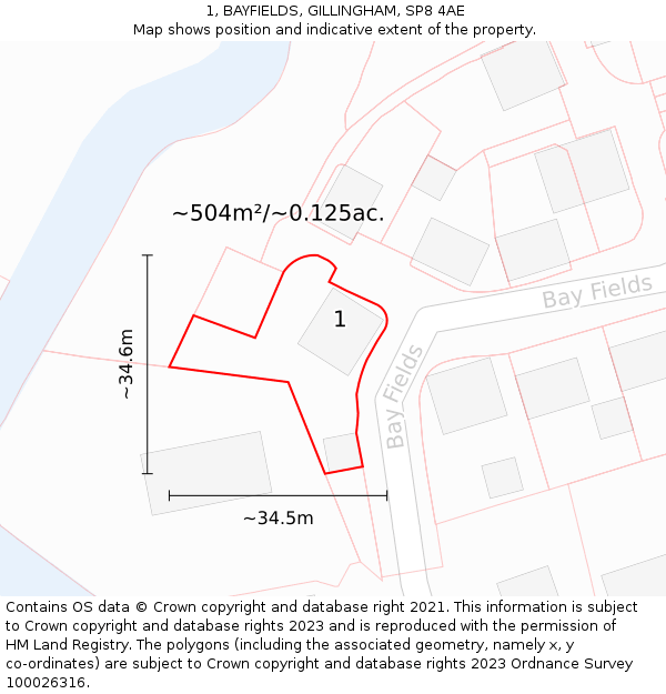 1, BAYFIELDS, GILLINGHAM, SP8 4AE: Plot and title map