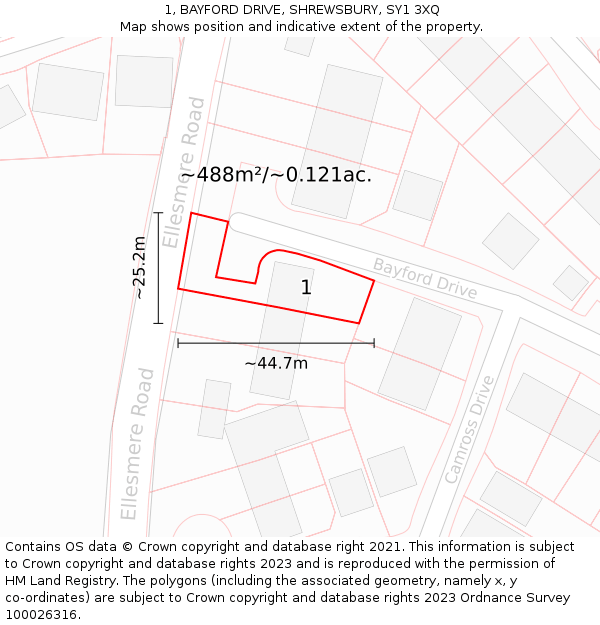 1, BAYFORD DRIVE, SHREWSBURY, SY1 3XQ: Plot and title map