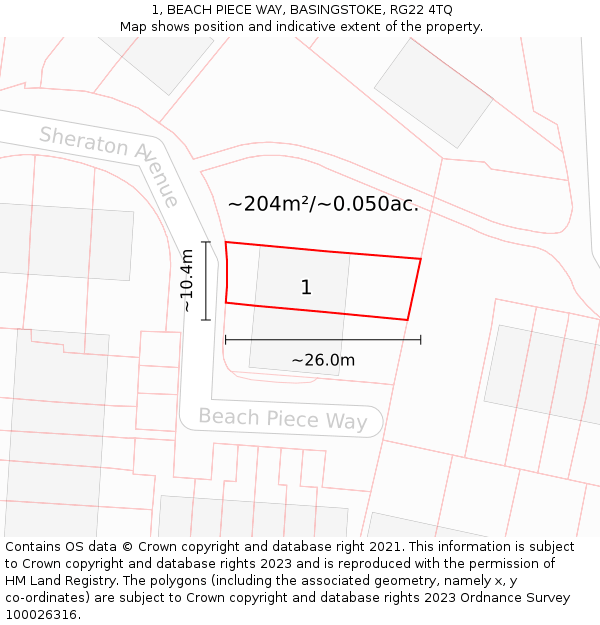 1, BEACH PIECE WAY, BASINGSTOKE, RG22 4TQ: Plot and title map