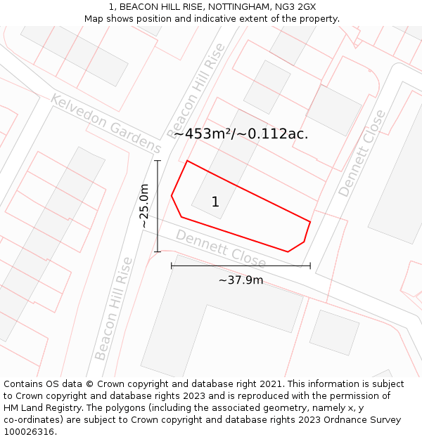 1, BEACON HILL RISE, NOTTINGHAM, NG3 2GX: Plot and title map