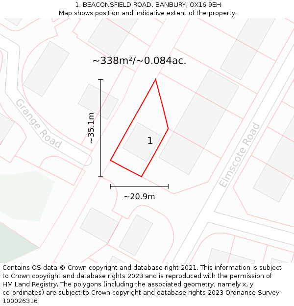 1, BEACONSFIELD ROAD, BANBURY, OX16 9EH: Plot and title map