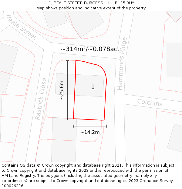 1, BEALE STREET, BURGESS HILL, RH15 9UY: Plot and title map