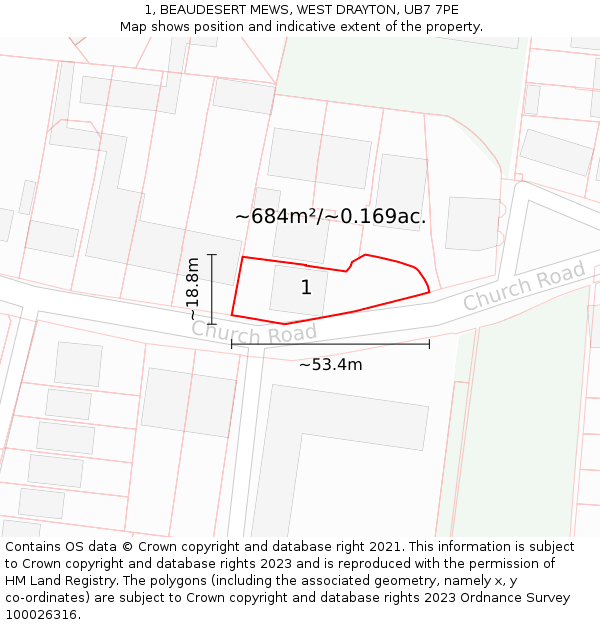 1, BEAUDESERT MEWS, WEST DRAYTON, UB7 7PE: Plot and title map