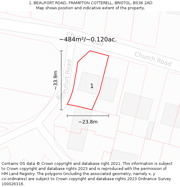 1, BEAUFORT ROAD, FRAMPTON COTTERELL, BRISTOL, BS36 2AD: Plot and title map