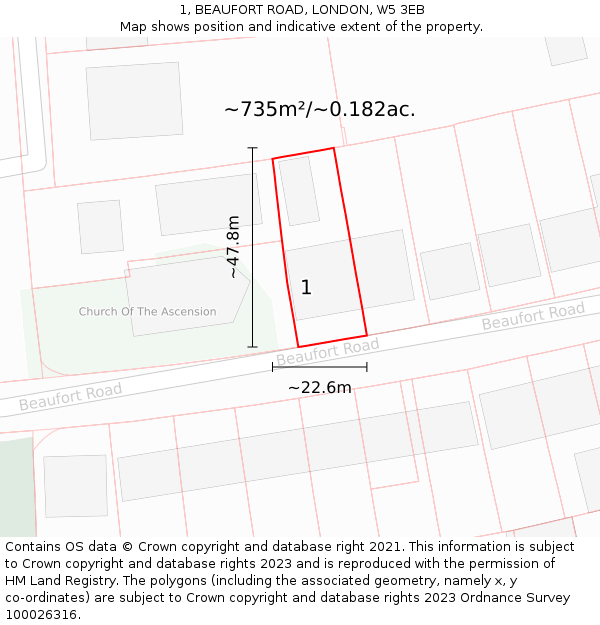 1, BEAUFORT ROAD, LONDON, W5 3EB: Plot and title map