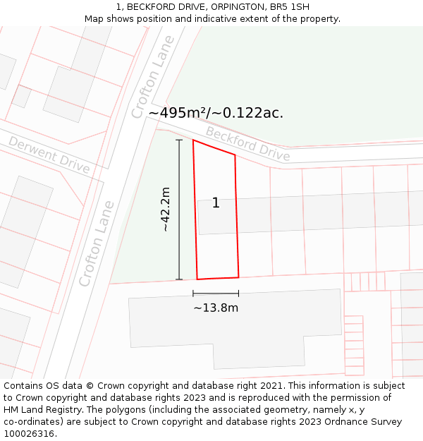 1, BECKFORD DRIVE, ORPINGTON, BR5 1SH: Plot and title map