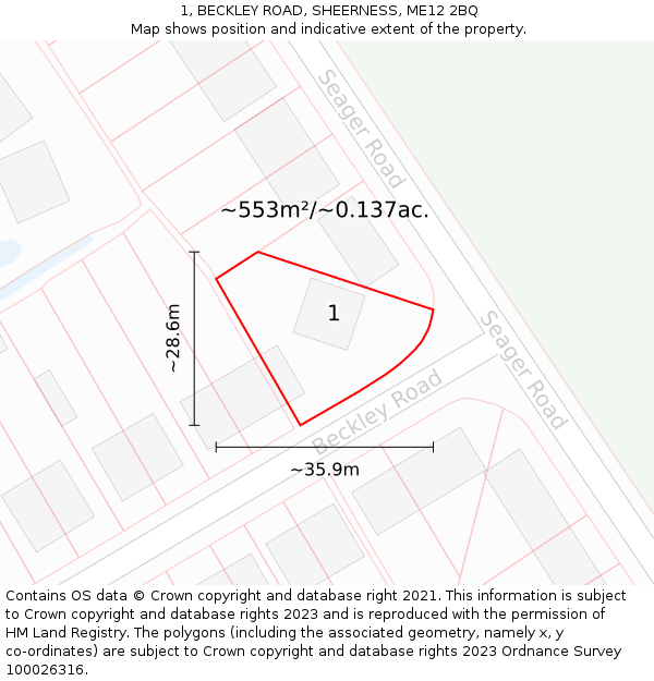 1, BECKLEY ROAD, SHEERNESS, ME12 2BQ: Plot and title map