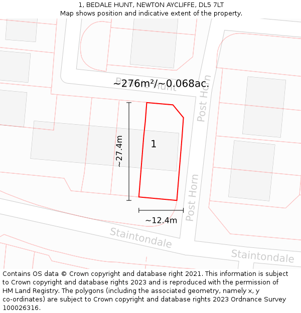 1, BEDALE HUNT, NEWTON AYCLIFFE, DL5 7LT: Plot and title map