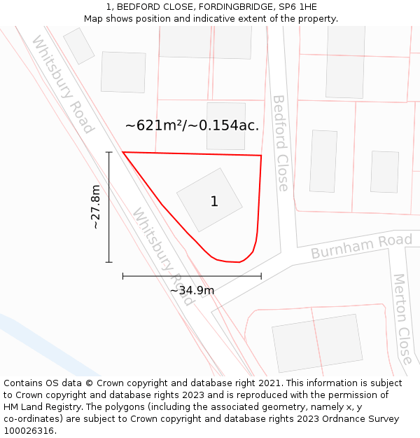 1, BEDFORD CLOSE, FORDINGBRIDGE, SP6 1HE: Plot and title map