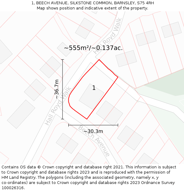 1, BEECH AVENUE, SILKSTONE COMMON, BARNSLEY, S75 4RH: Plot and title map