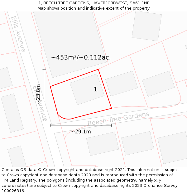 1, BEECH TREE GARDENS, HAVERFORDWEST, SA61 1NE: Plot and title map